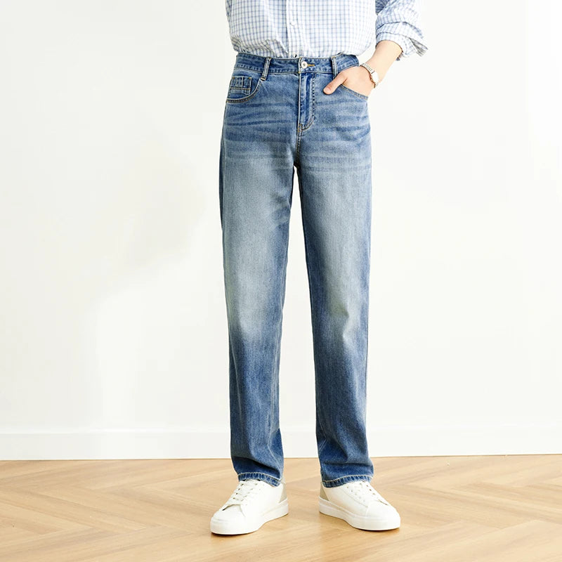 Semir Jeans Men Straight-Leg Retro Distressed 2025 New Summer Pants Cool Feeling Long Pants for Everyday and Trendy Outfits