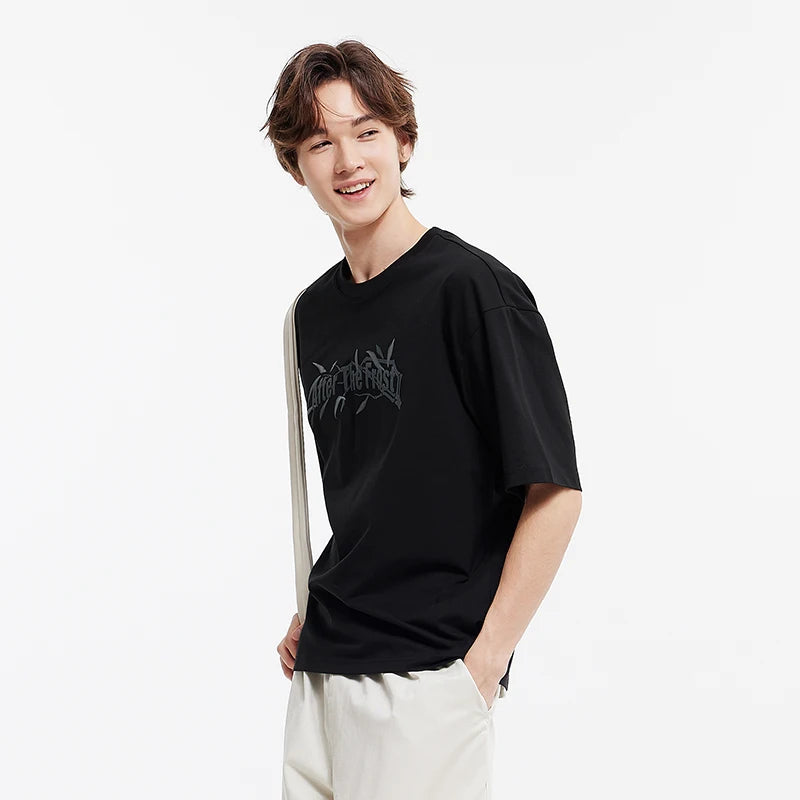 Semir Short Sleeve T-Shirt Men Bamboo Leaf Print Cool Feeling 2025 New Summer Loose Knit Base Layer Top for Trendy Outfits