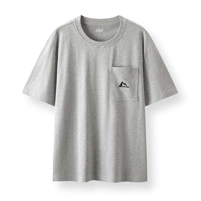 Semir Short Sleeve T-Shirt Men Cotton White T-Shirt Base Layer 2025 New Summer Pocket Embroidered Knit Top for Relaxed Outfits