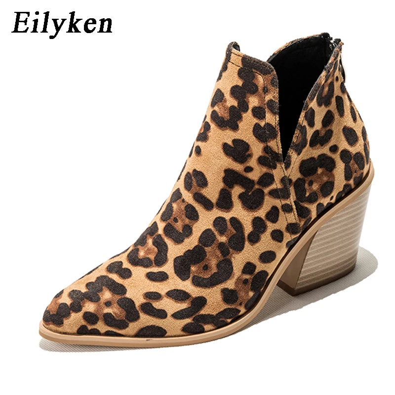 EilyKen Autumn/Winter Western Cowboy Ankle Boots for Women, Snake Print Cowgirl Booties, High Heel Cossacks.