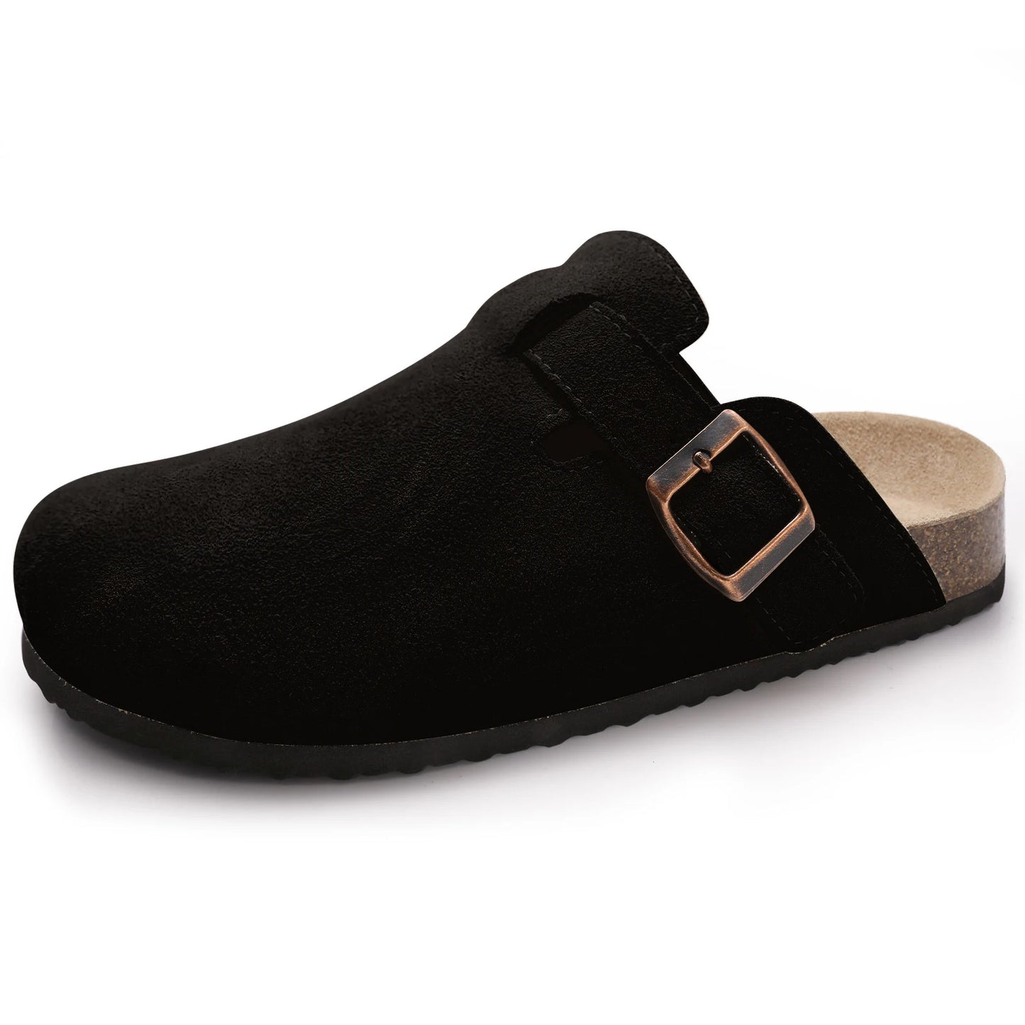 Comwarm Cork Footbed Clogs, Leather Mules with Arch Support, Comfortable Indoor/Outdoor Flat Slides for Women & Men.