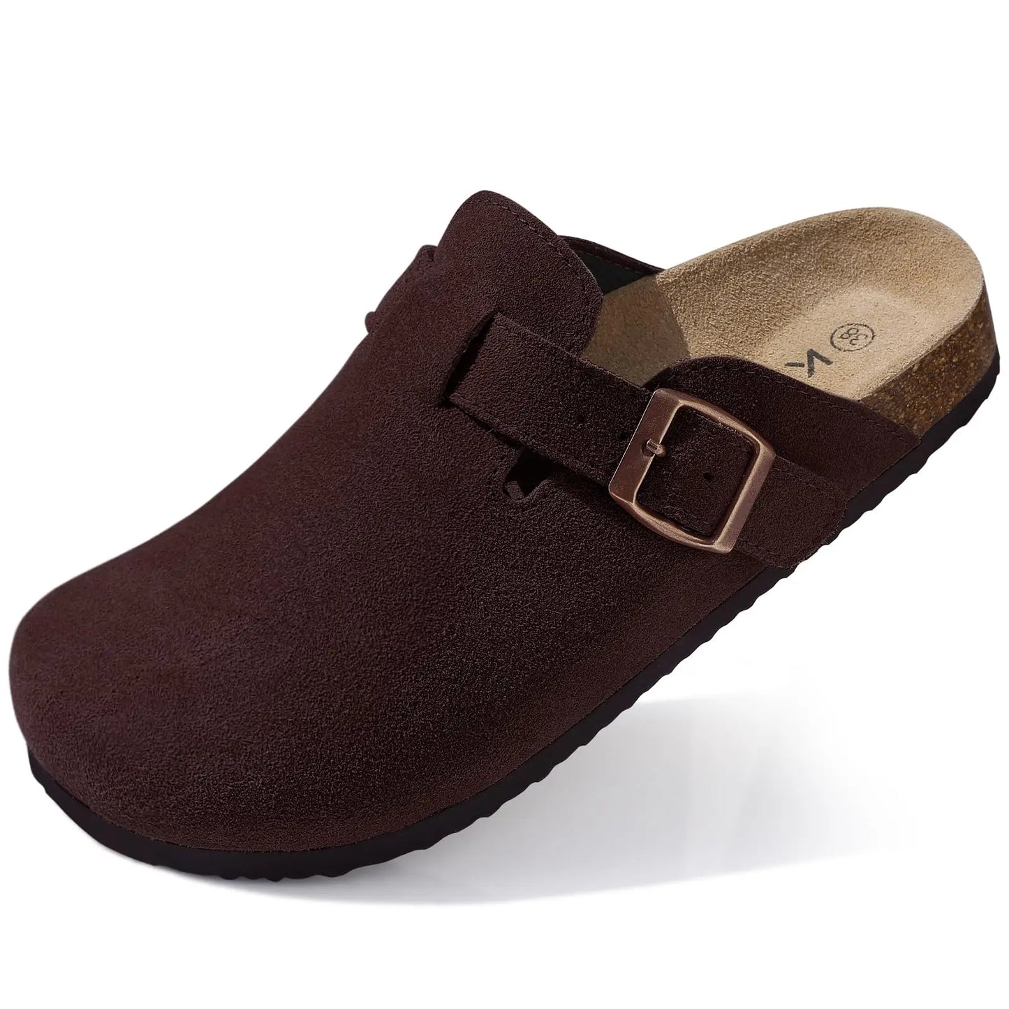 Comwarm Cork Footbed Clogs, Leather Mules with Arch Support, Comfortable Indoor/Outdoor Flat Slides for Women & Men.