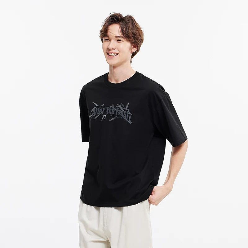 Semir Short Sleeve T-Shirt Men Bamboo Leaf Print Cool Feeling 2025 New Summer Loose Knit Base Layer Top for Trendy Outfits
