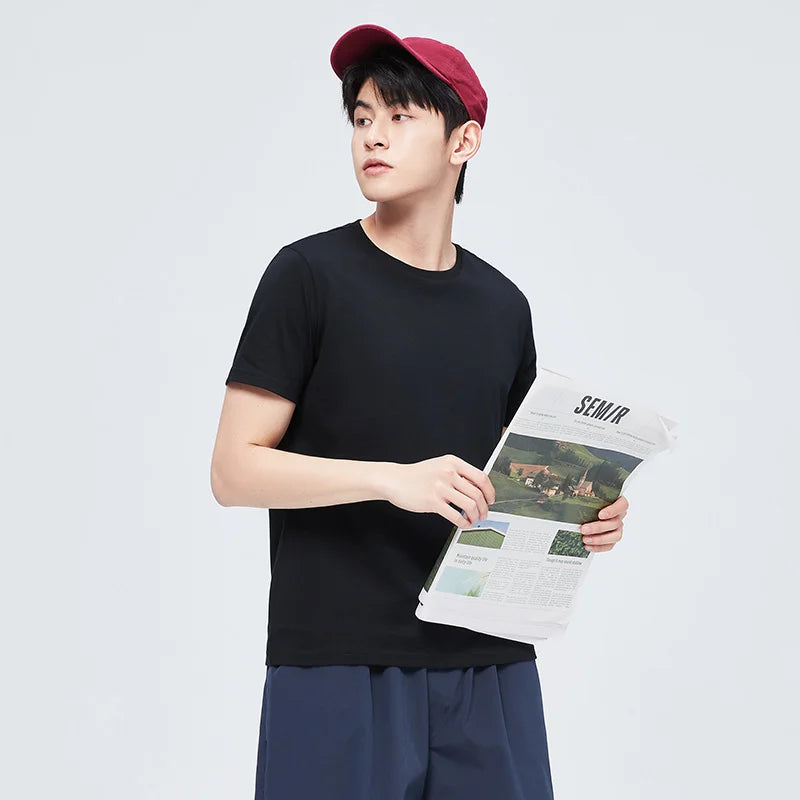 Semir Short Sleeve Men T-Shirt Cotton 2024 Summer New Man Clothing Is Thin And Versatile T Shirt Couples Solid Color Bottoming