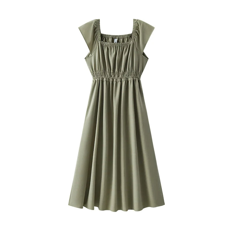Semir Dress Women Hollow Out Waist-Cinching 2025 New Summer Flutter Sleeve Off-Shoulder Mid-Length Dress Subtle Sexy