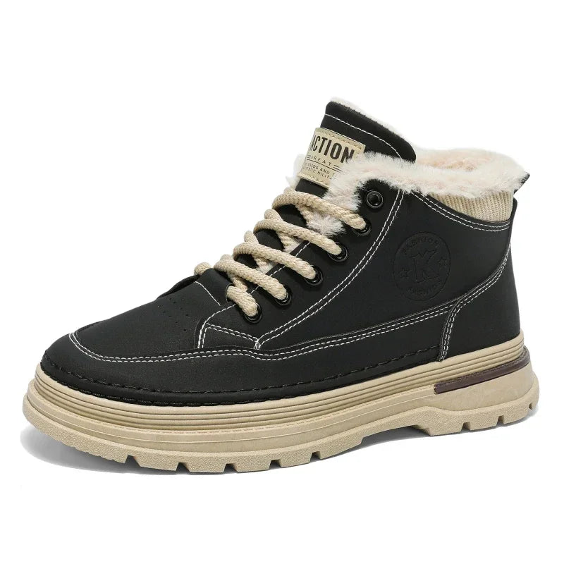 Men's Cotton Boots Autumn and Winter New Warm Plush Outdoor Shoes Casual Snow Boots Non-slip Soft-sole Ankle Boots Cotton Shoe