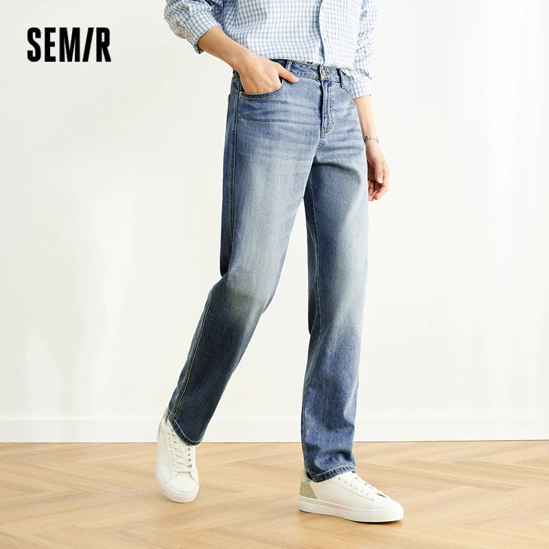 Semir Jeans Men Straight-Leg Retro Distressed 2025 New Summer Pants Cool Feeling Long Pants for Everyday and Trendy Outfits