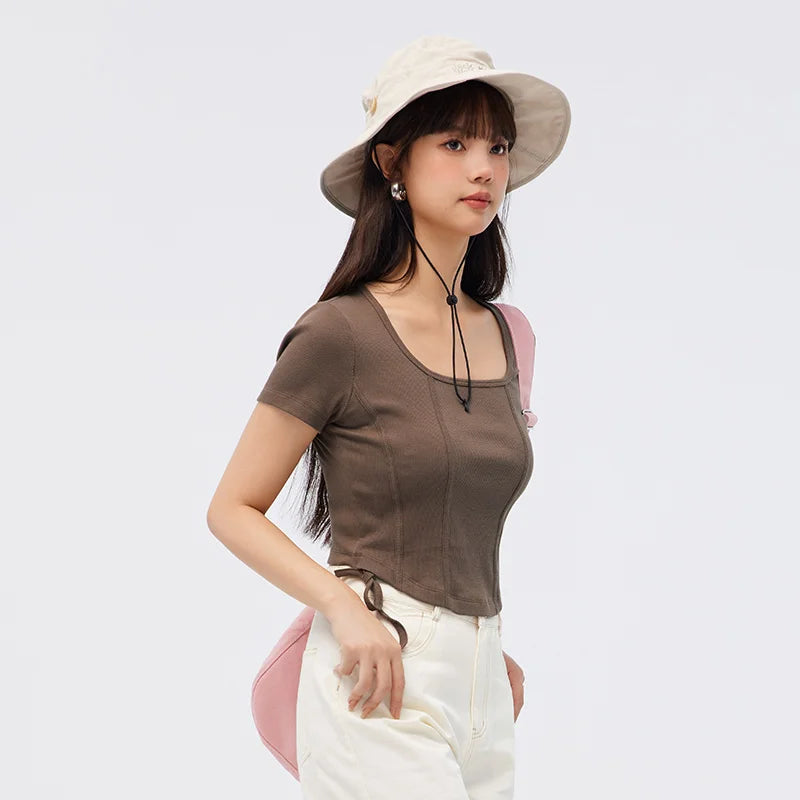 Semir Short Sleeve T Shirt Women Short Tight Knit Sexy 2023 Summer New Solid Fishbone Tops For Woman