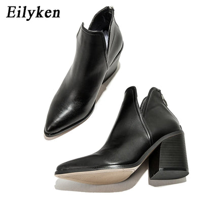EilyKen Autumn/Winter Western Cowboy Ankle Boots for Women, Snake Print Cowgirl Booties, High Heel Cossacks.