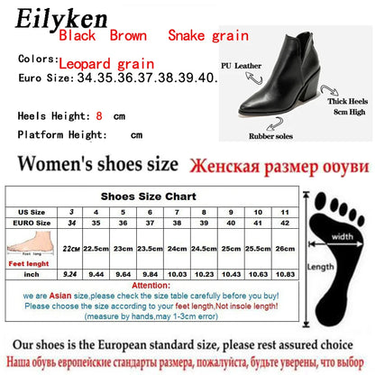 EilyKen Autumn/Winter Western Cowboy Ankle Boots for Women, Snake Print Cowgirl Booties, High Heel Cossacks.