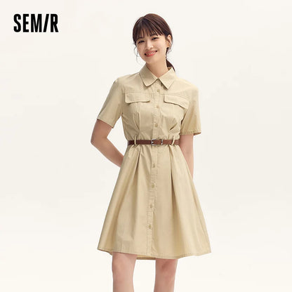Semir Dress Women Pure Cotton Fashionable and Elegant 2025 New Summer Version Slimming and Waist-tightening Shirt Dress
