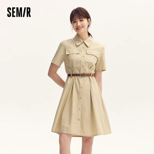 Semir Dress Women Pure Cotton Fashionable and Elegant 2025 New Summer Version Slimming and Waist-tightening Shirt Dress