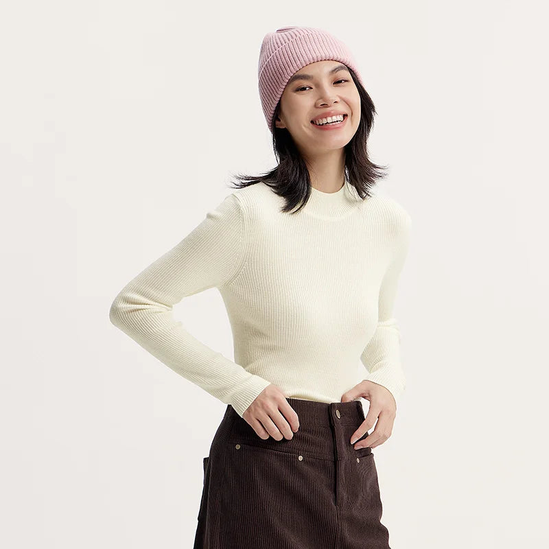 Semir Women Sweater Slim Wool Semi-High Neck