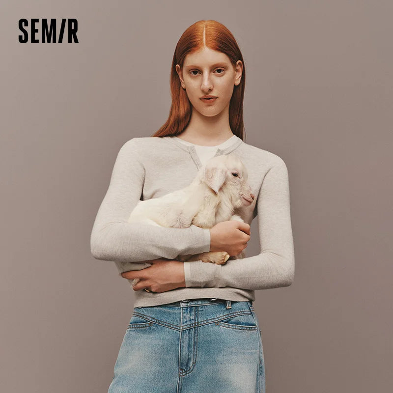 Semir Women Knitted Sweater Henley Collar Slim