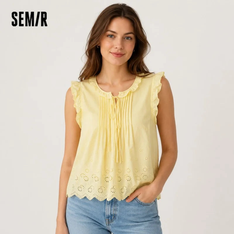 Semir Women Shirt Embroidered Bow Ruffle Lace