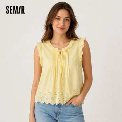 Semir Women Shirt Embroidered Bow Ruffle Lace