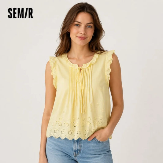 Semir Women Shirt Embroidered Bow Ruffle Lace