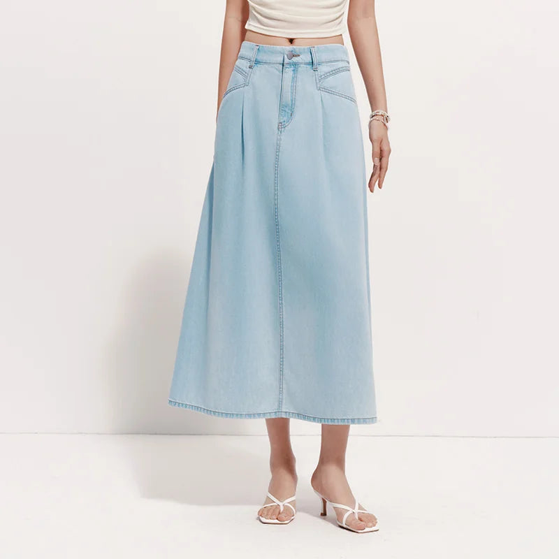Semir Women Denim Skirt A-Line Pleated Slim