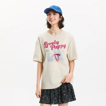 Semir Short Sleeve T-Shirt Women Mid-Length Pattern Cute Retro 2025 New Summer Moisture Wicking Loose Top Niche Style