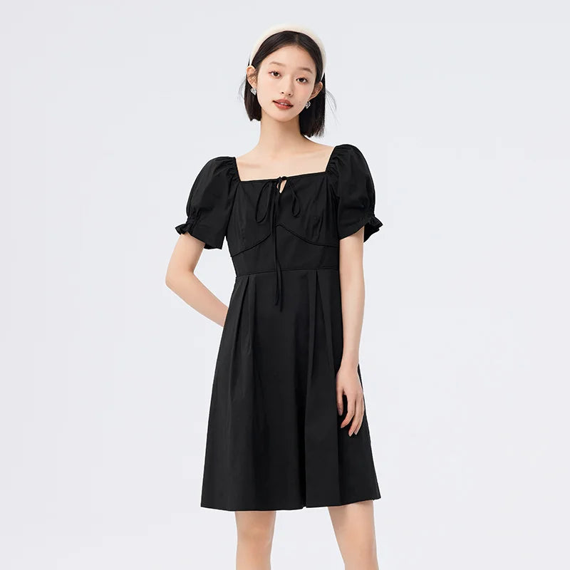 Semir Dress Women Solid Color Feel Versatile 2025 Summer New Fashion Square Neck Short Dress Women'S Elegant