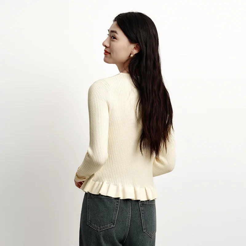 Semir Women Knitted Sweater Lace Trim Wool Pullover