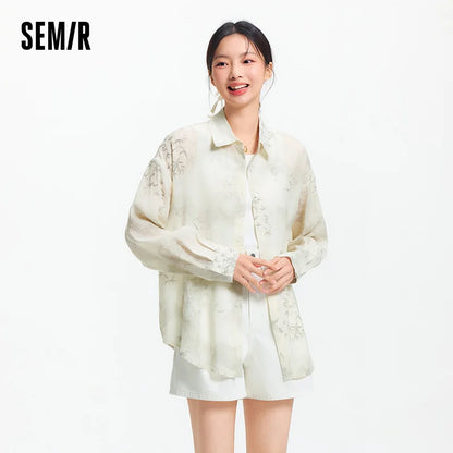 Semir Women Long Sleeve Shirt Oversize Print