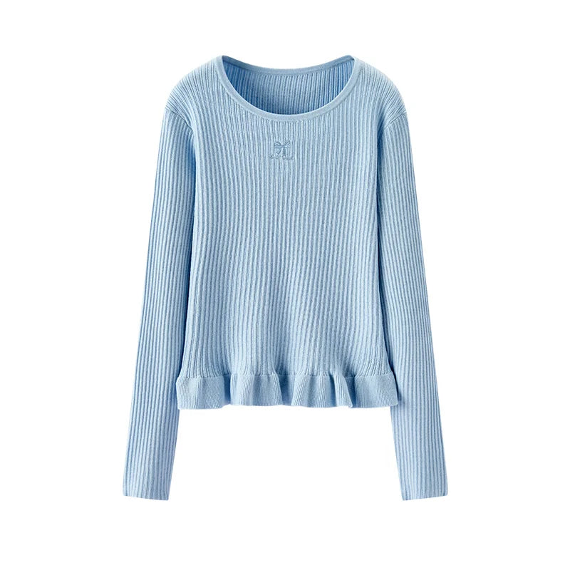 Semir Women Knitted Sweater Lace Trim Wool Pullover