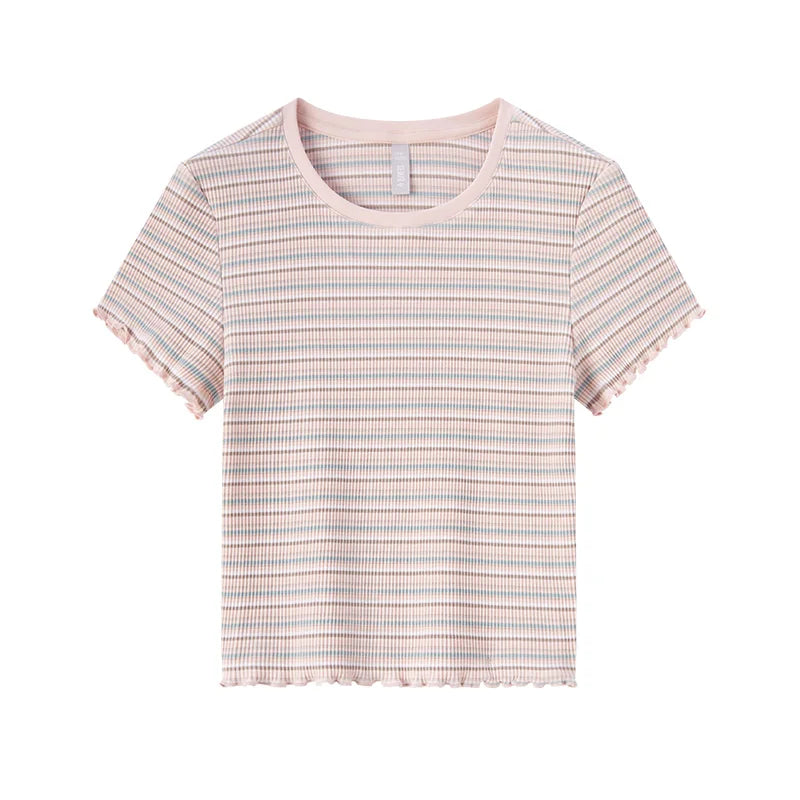 Semir Short-Sleeved T-Shirt For Women Short And Slimming With Ruffled Edges New In 2024 Summer Striped Top