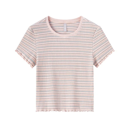 Semir Short-Sleeved T-Shirt For Women Short And Slimming With Ruffled Edges New In 2024 Summer Striped Top