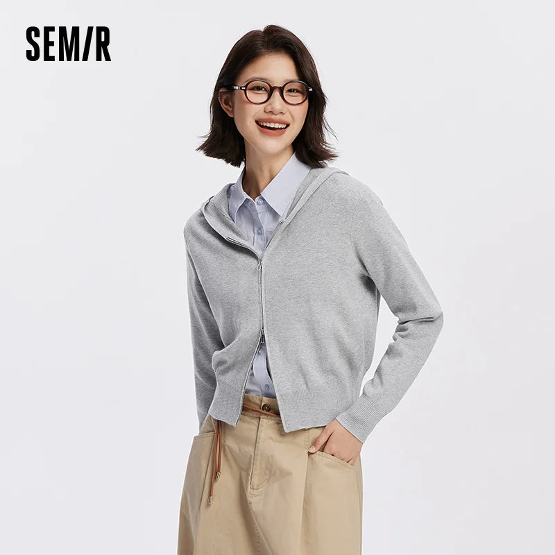 Semir Women Cardigan Hooded Solid Knitwear