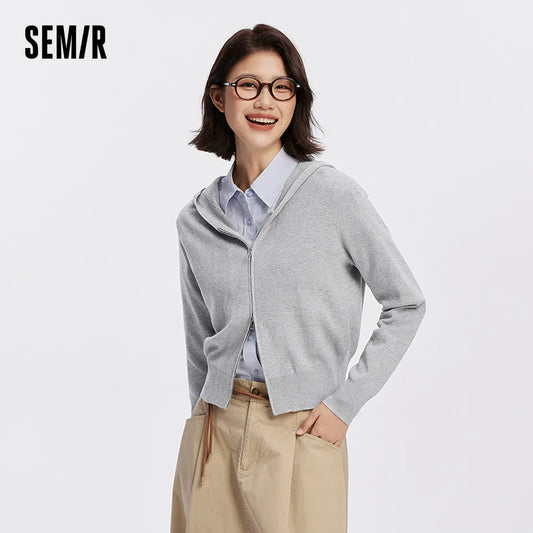 Semir Women Cardigan Hooded Solid Knitwear