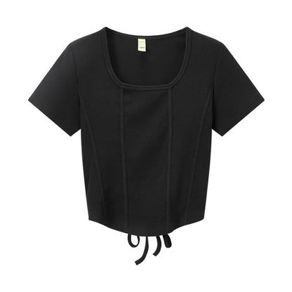 Semir Short Sleeve T Shirt Women Short Tight Knit Sexy 2023 Summer New Solid Fishbone Tops For Woman