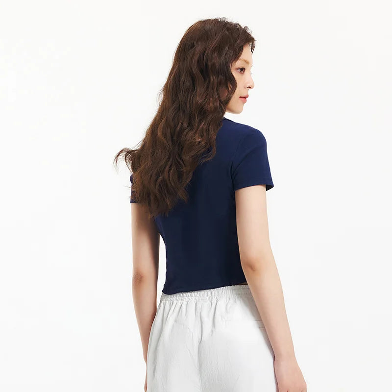 Semir Polo Shirt Women Cropped Blazer Collar 2025 New Summer Embroidered Cool Feeling Slim Fit Top Slimming for Chic Outfits