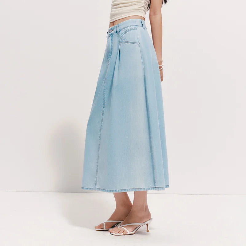 Semir Women Denim Skirt A-Line Pleated Slim