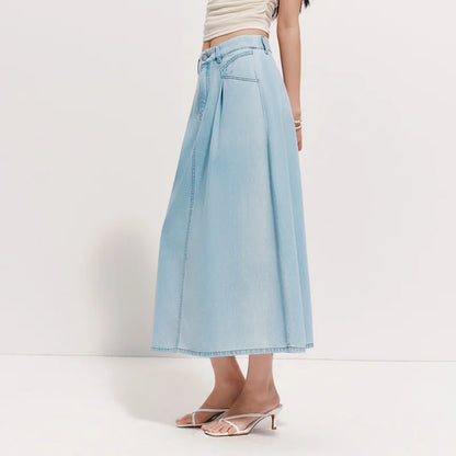 Semir Women Denim Skirt A-Line Pleated Slim