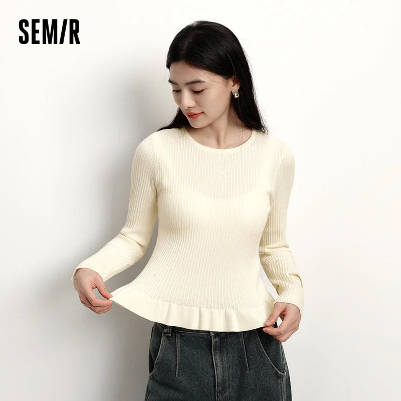 Semir Women Knitted Sweater Lace Trim Wool Pullover