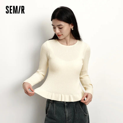 Semir Women Knitted Sweater Lace Trim Wool Pullover