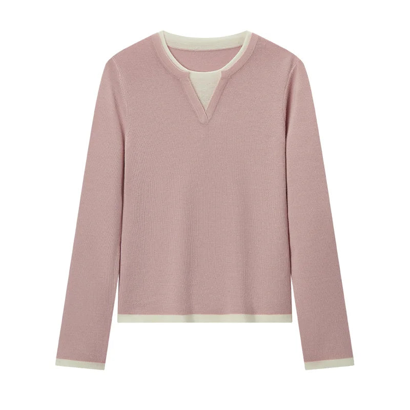Semir Women Knitted Sweater Round Neck Colorblock