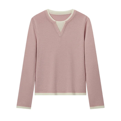 Semir Women Knitted Sweater Round Neck Colorblock