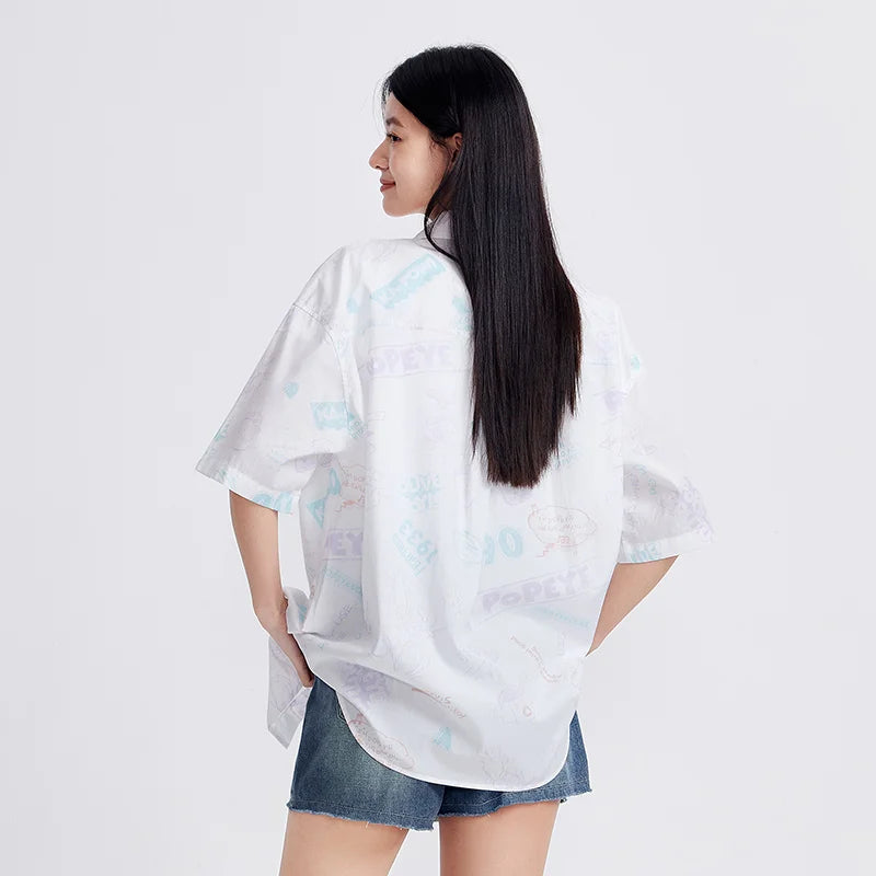 Semir Mid-sleeve Shirt Women Popeye Co-branded Mid-long Style Summer 2025 New Version Full-print Shirt