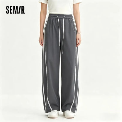 Semir Women Pants Color Block Ruffle Drawstring