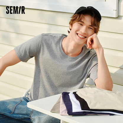 Semir Short Sleeve T-Shirt Men Pure Cotton Bottoming Shirt 2025 New Spring Solid Color Inner Layer Top Versatile White T-Shirt