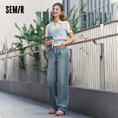 Semir Women Jeans Fleece-Lined Wide Leg Floor-Length