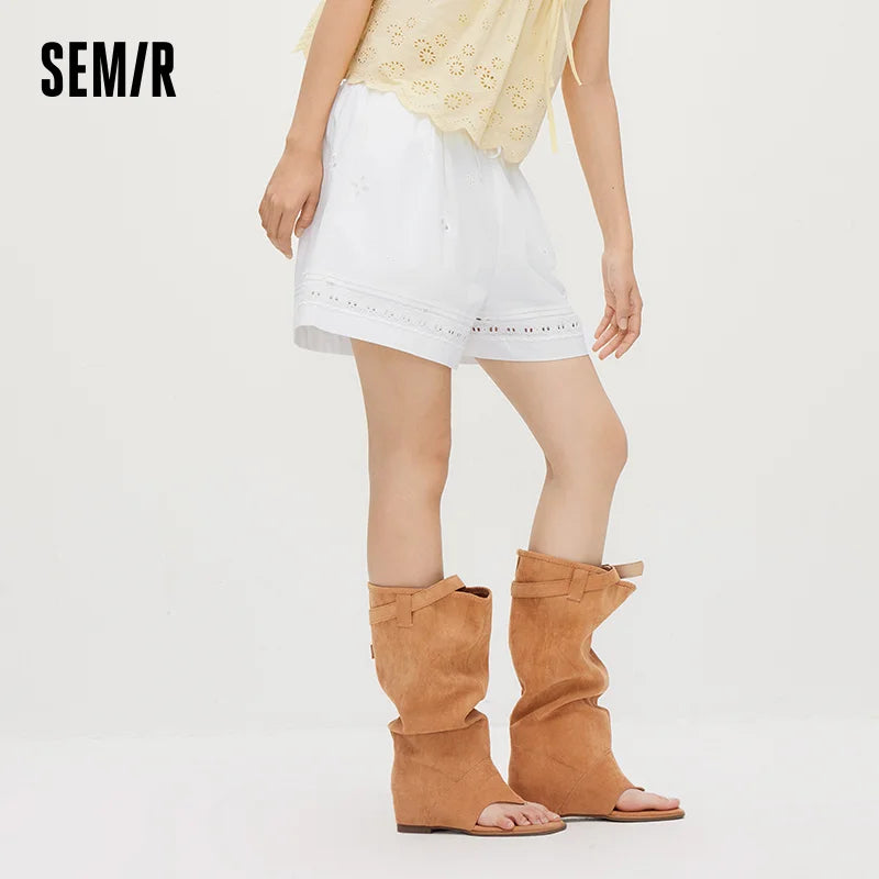 Semir Women Pants Hollow Embroidered Loose