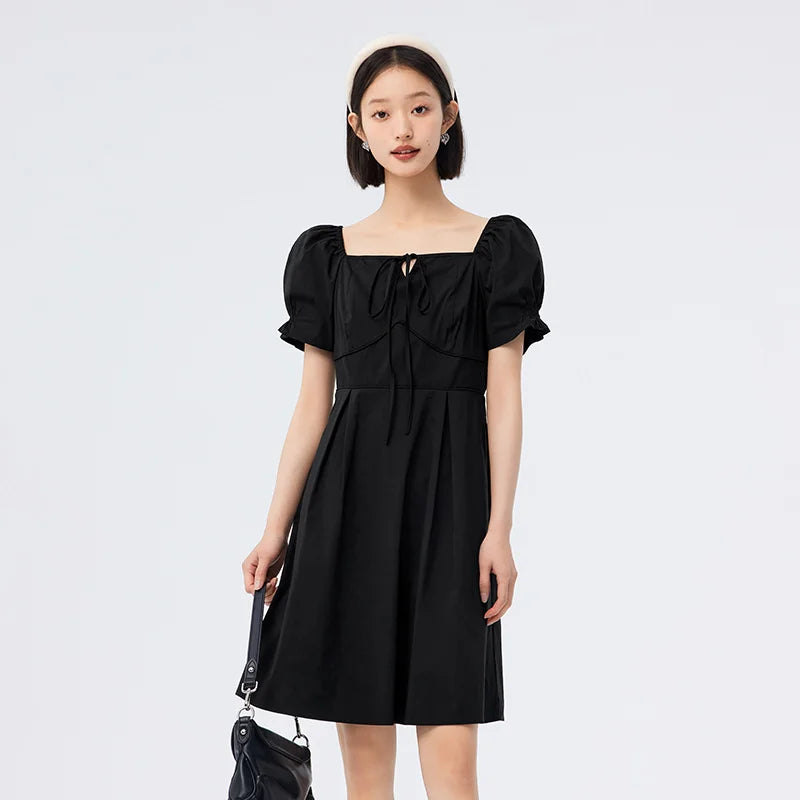Semir Dress Women Solid Color Feel Versatile 2025 Summer New Fashion Square Neck Short Dress Women'S Elegant