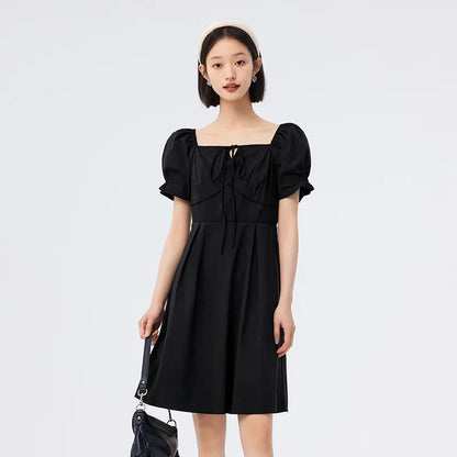 Semir Dress Women Solid Color Feel Versatile 2025 Summer New Fashion Square Neck Short Dress Women'S Elegant