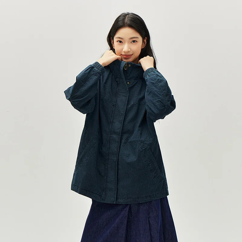 Semir Women Denim Jacket Retro Loose Waist Cinched