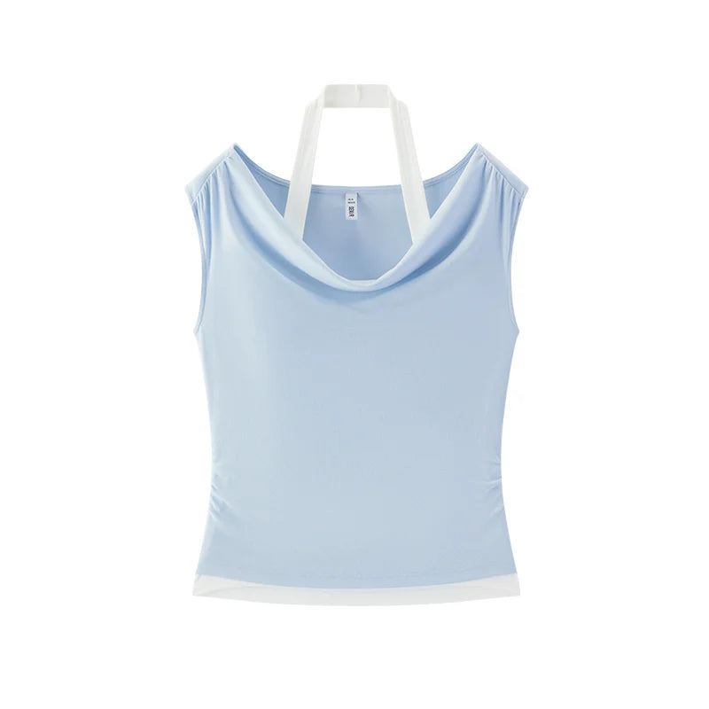 Semir Women Tshirt Halter Neck Fake Two-Piece