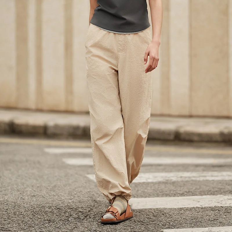 Semir Casual Trousers Women Elastic Waist Solid Colour Texture Trousers 2024 Summer New Sunscreen Wide-Leg Trousers Tide Cool St