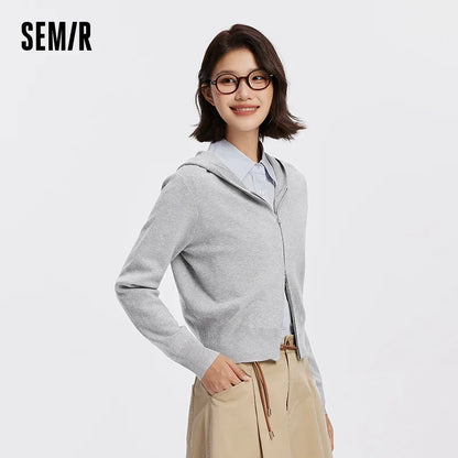 Semir Women Cardigan Hooded Solid Knitwear